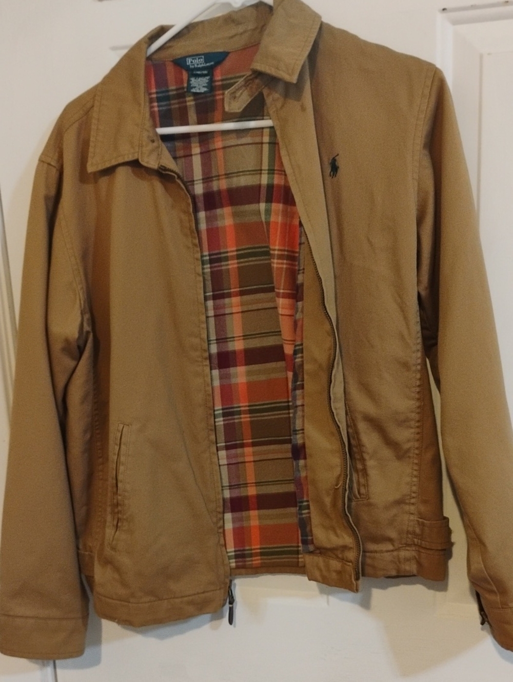 Ralph Lauren Men's( Small) /Boys  Tan Cotton Jacket with Plaid Lining Size 16-18